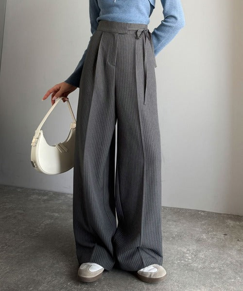 極美品♡グリーンレーベルリラクシング　ノーカラー　ワイドパンツ　ウエストリボン mily bilet】キレイ目ガーリーの大定番◎秋コーデに映えるこっくり