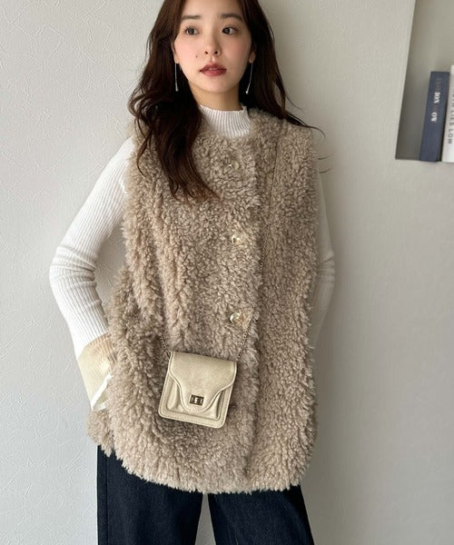 もこもこ感が愛らしい♪暖か前後2wayプードルボアベスト ce1265015