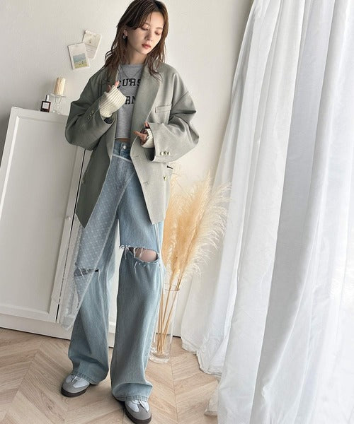 気軽に羽織れる大人のブレザー。サイドスリットオーバーサイズ ダブル