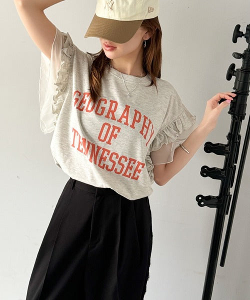 mily bilet】可愛さふわり2倍増し！ ダブルフリル袖カレッジライクロゴ