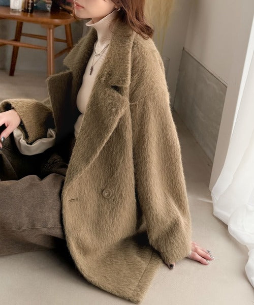 【新品未使用】aereシャギージャケットコート 気軽に羽織れる大人のアウター。ミックスシャギーダブルジャケット