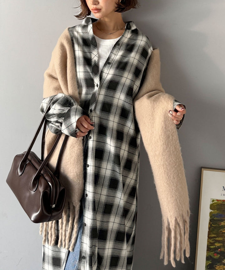 着方自在でロングシーズン活躍◎柄アソートバンドカラービッグシャツ