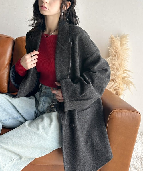 希少⭐︎ELNEST ウール 異素材切替テーラードジャケット ミリタリー調 ONもOFFもキマる。こなれ感漂うフェイクウール素材ダブルテーラード