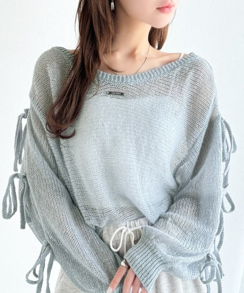 mily bilet】大人のきらめき。プレートデザイン透かし編み袖リボン