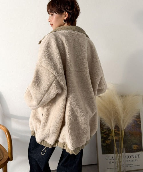 LEMURIA CLASSIC BOMBER COAT SALT SHRINKAGE GRUNGE CLOTH 塩縮加工クラシックボンバーコート ロングジャケット ブルゾン JaVaジャバコラボ》冷え知らず＆洒落見えアウター。あったかボア異素材
