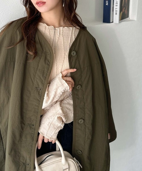 JaVaジャバコラボ》1枚で今っぽい抜け感アウター。ノーカラーサイド