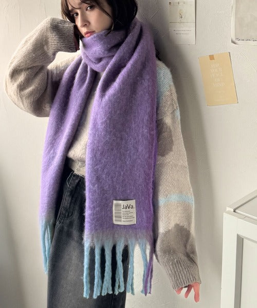 JaVaジャバコラボ》ふんわりあったか。配色ボリュームマフラー