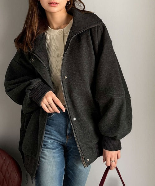 JaVaジャバコラボ》デイリーに輝く一着！ 襟リブニットメルトン比翼