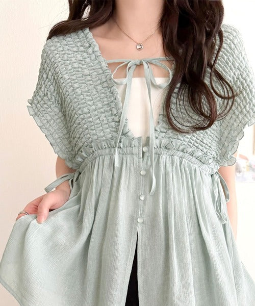 mily bilet】ラフなのに品よく。シアー楊柳 前後2wayノースリーブ