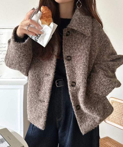 ベーシックアウターを、素材感で大人見えに◎リングシャギーショート