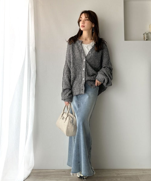 エアリーな抜け感。大人のリボンヤーン前後2wayニットカーディガン