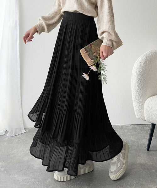 ゆらりシルエットなびく。プリーツシアーティアードスカート ce1360003