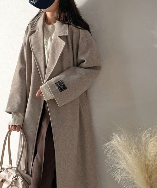 GARDE COLLECTIVE☆ ダブル ロングコート さっと、羽織るだけで高級感。フェイクウールダブルテーラードロング丈