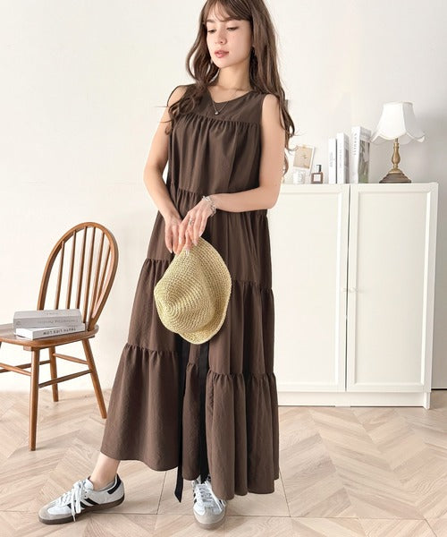 洗練された大人フェミニン。 前後2WAY4段ティアードワンピース（ロング