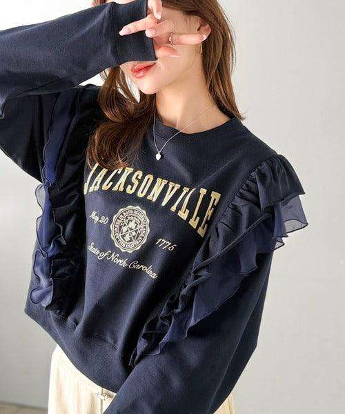 mily bilet】チュールとフリルで甘く着る。ダブルフリルカレッジロゴ