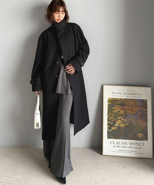 大人の魅力を引き立てる、上品な一着。ベルト付き比翼メルトンコート