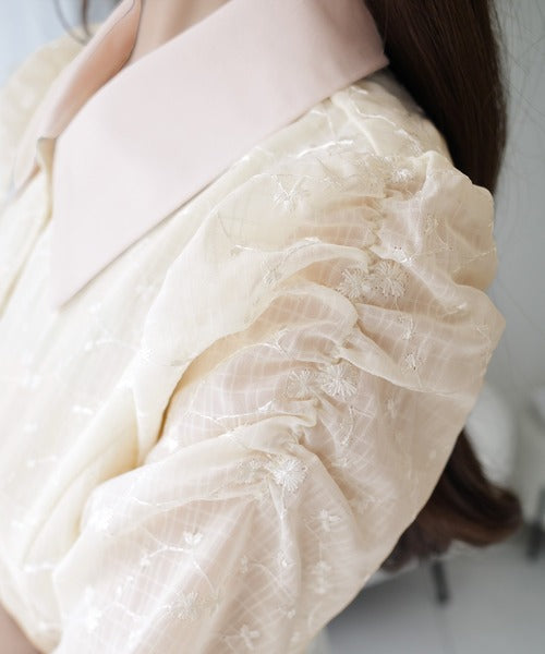 mily bilet】おしゃれと高級感の絶妙なバランス。花刺繍ガーゼレトロ