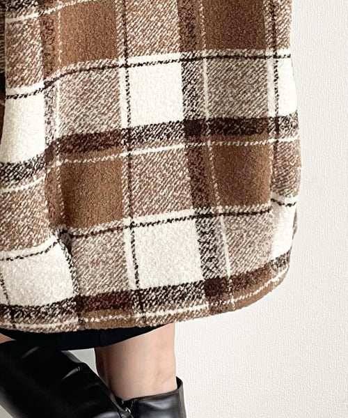 mily bilet】冬のコーデを引き立てる。起毛ブークレチェック柄コクーン