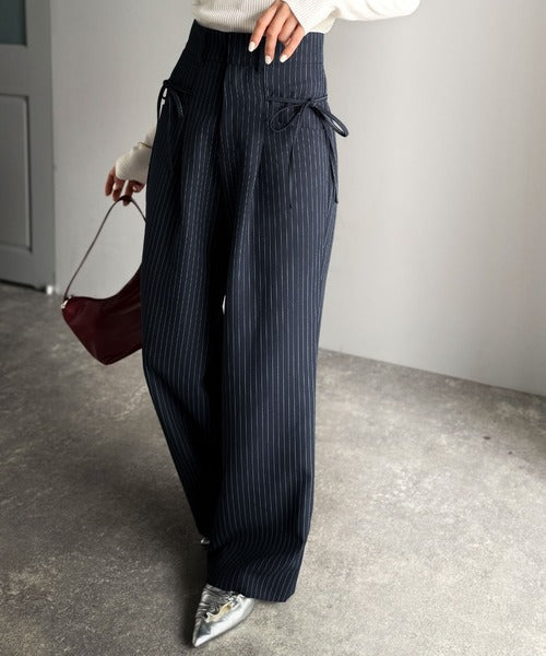 Mielさま専用 mily bilet】インして映える♪タック入りリボンストレートワイド