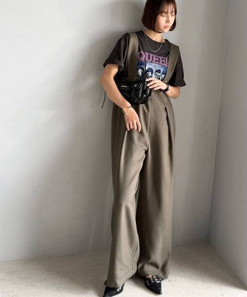 楽にシルエット美人。ワンタックワイドシルエットサロペットパンツ