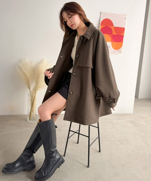 セミダブルバックフレアウールコート-short & regular | 小柄・低身長女性向けファッション通販、コーディネート | COHINA  STORE公式 レディース ファッション　オシャレ　カジュアル　かわいい　綺麗 久美 サプライズ 感 す 小柄 ミディアム レングス レッド 両面 ウール コート レディース