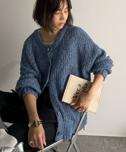 Rene ルネライトブルー ニットカーディガン　バックリボン　未使用 エアリーな抜け感。大人のリボンヤーン前後2wayニットカーディガン