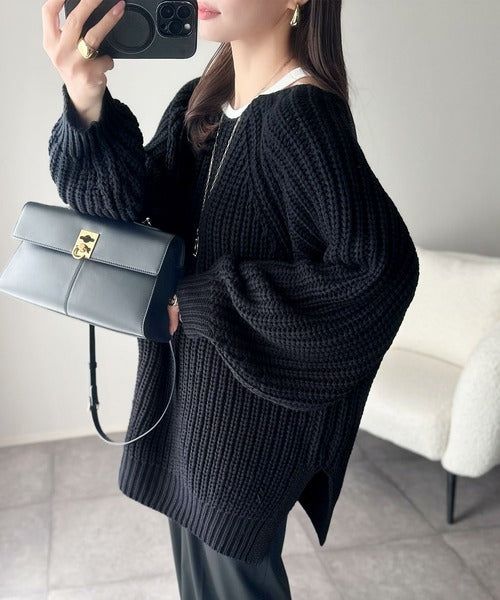 後ろ姿まで抜け感UP♪ケーブル編みバックデザイン×ルース片畦ビッグ