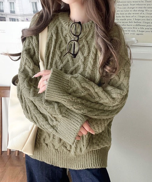 ざっくり感で一瞬でこなれ顔◎立体アラン柄ローゲージケーブルニット