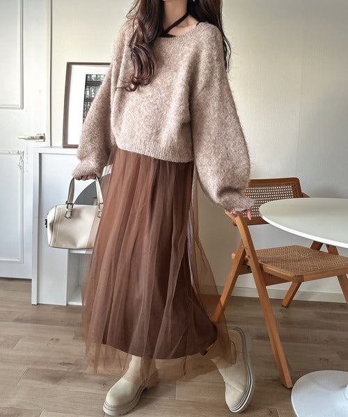 褒められワンピ♪マルチwayニット×チュールワンピースセット（セット