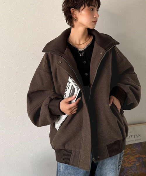 JaVaジャバコラボ》デイリーに輝く一着！ 襟リブニットメルトン比翼