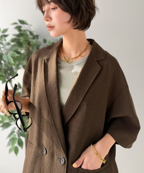 YVESSAINTLAURENT ゼブラ柄　リネン100%ジャケット 36 Classical Evon】さらりと整う、余裕。リネンタッチジャケット