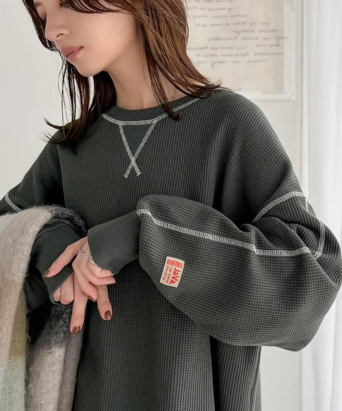 JaVaジャバ 別注》シンプルなのに格上げ。2way配色ワッフルロンTee