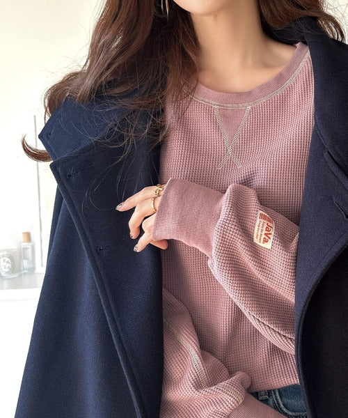 JaVaジャバ 別注》シンプルなのに格上げ。2way配色ワッフルロンTee
