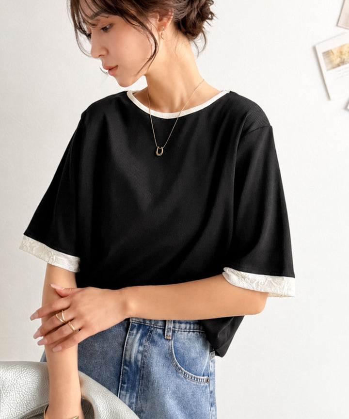 異素材と配色で上品に華やぐ。ふくれジャガード×リブの大人可愛い