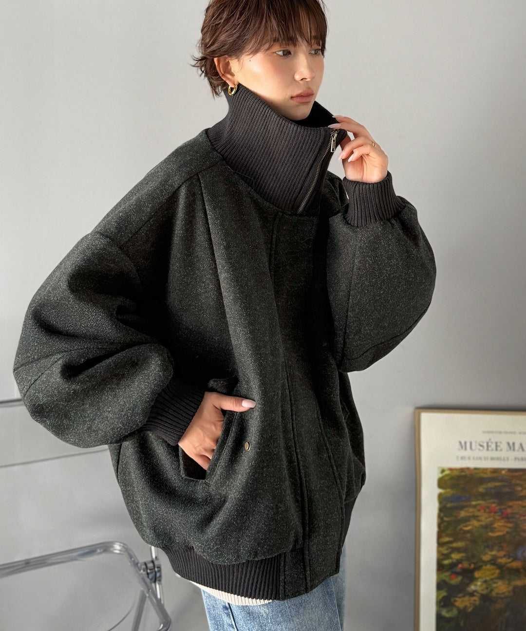 JaVaジャバコラボ》デイリーに輝く一着！ 襟リブニットメルトン比翼