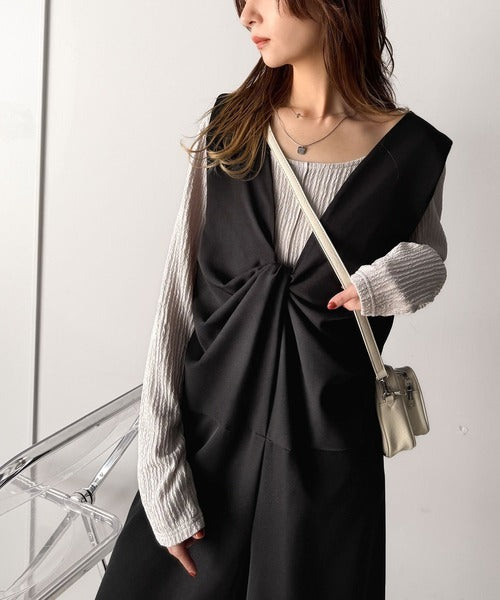 リボンが映える。大人可愛い前後2wayリボンデザインサロペット