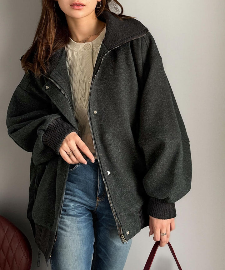 JaVaジャバコラボ》デイリーに輝く一着！ 襟リブニットメルトン比翼