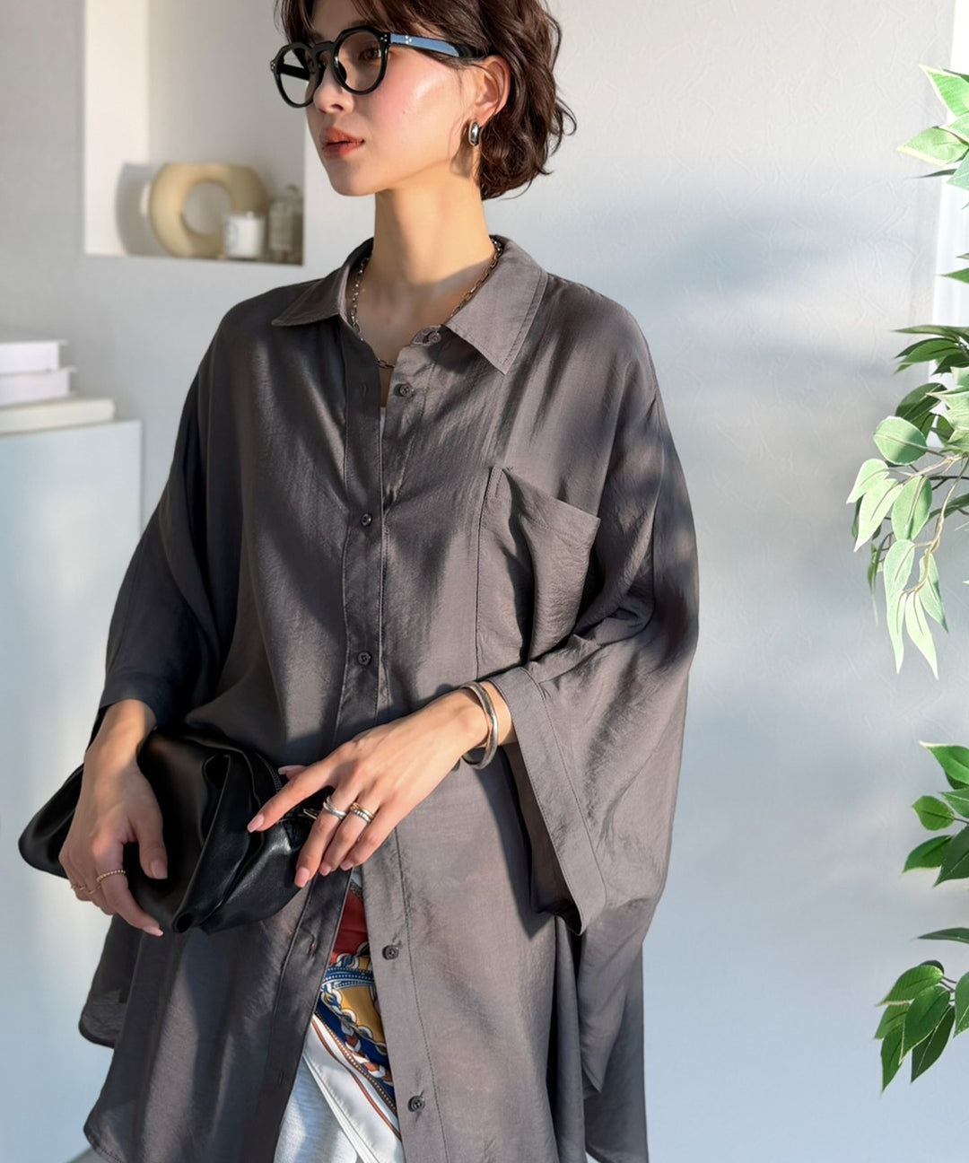 Ground Y GA-T03-200 テンセルドルマンロングシャツ 接触冷感・吸水速乾機能付き】涼しさ＆上品さ。オーバーサイズシアー