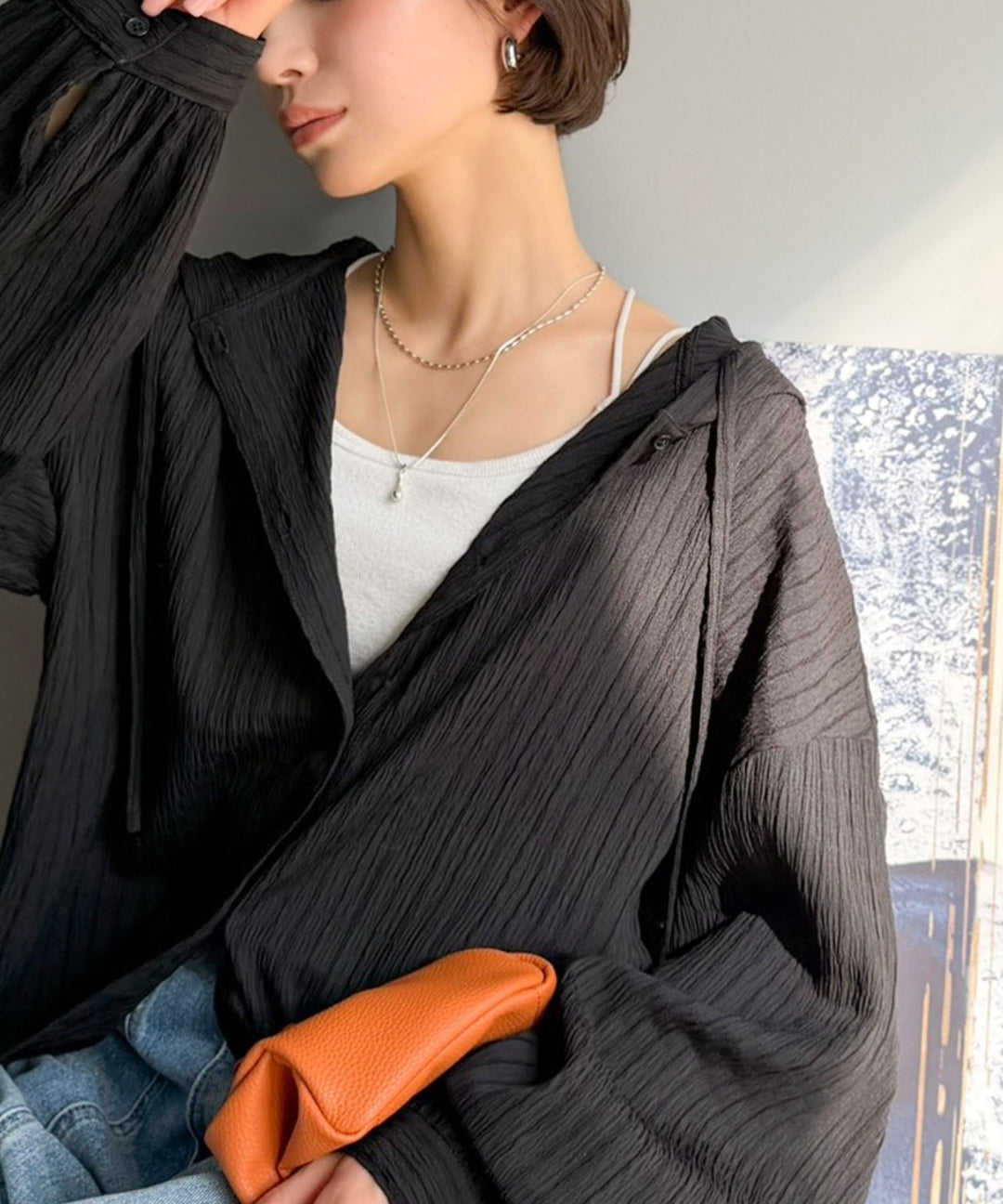 美品✨foufou フーフー ぽこぽこシアー シャーリング ブラウス M 白 ぽわん袖とラウンド裾でこなれ感をプラス。ぽこぽこ素材が可愛い