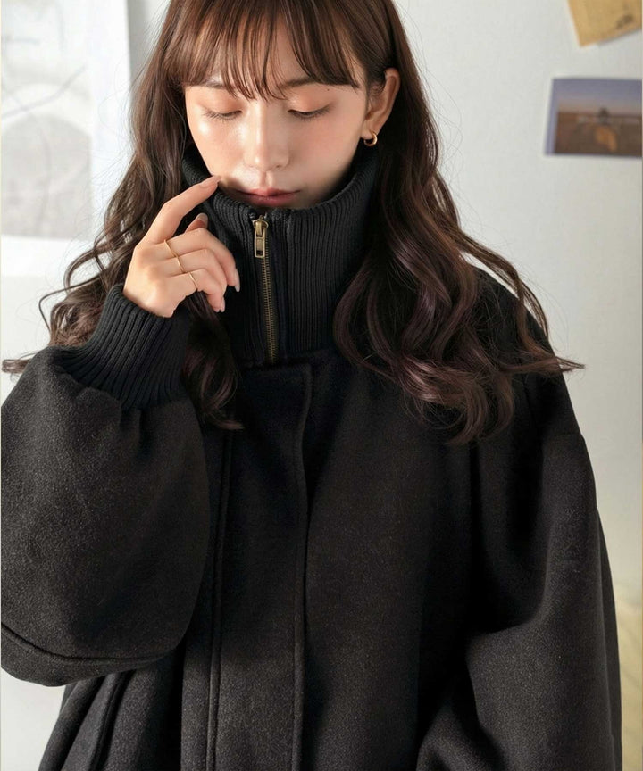 JaVaジャバコラボ》デイリーに輝く一着！ 襟リブニットメルトン比翼