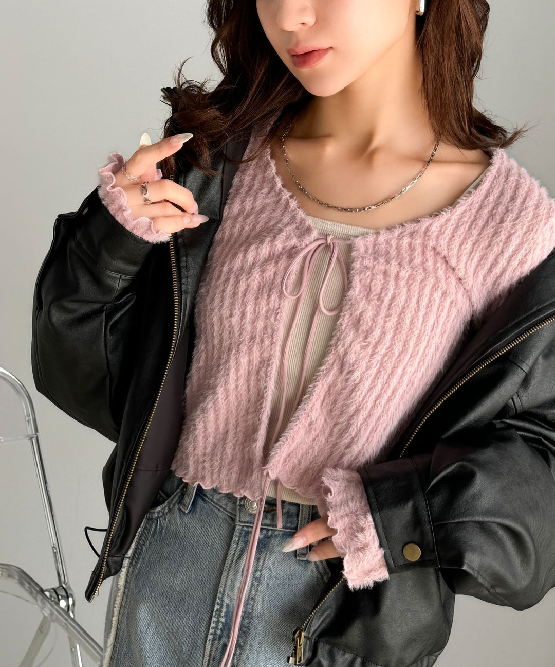 melt the lady シャギーカーディガン バックロゴプレート LADYMADE（レディメイド）｜ ラメフェザージャガードニット