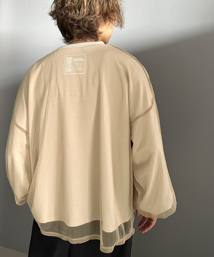 新品未使用、45R コサージュの長袖Tシャツ　ベージュ　シルク混 45R - 美品・現行45R コサージュの長袖T ブラウス シルクコットン