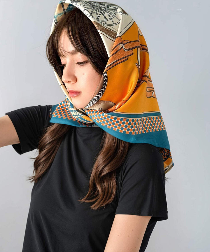 上品カワイイ♪90cm×90cmパネル柄シルクライク大判スカーフ ce1240056