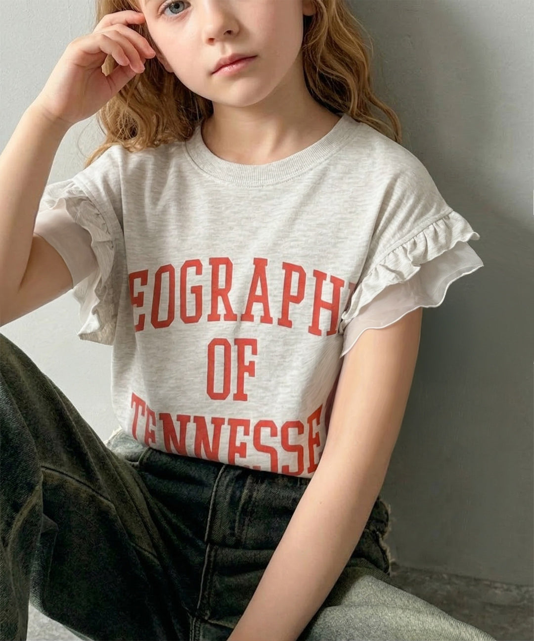 【現行品】familiar フリル袖 Tシャツ 120 mily bilet】【キッズ】 親子リンクコーデ可能◎ダブルフリル袖