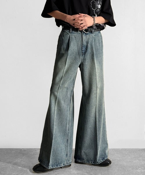 垢抜け確定。」ヴィンテージ加工フレアデニムパンツ／Vintage Washed