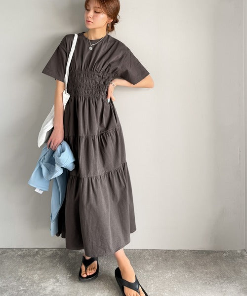 美品 ANAYI ロングワンピース Aライン ウエストシャーリング シアー生地 Lace Ladies マキシワンピース ワンピース Aライン ウエスト