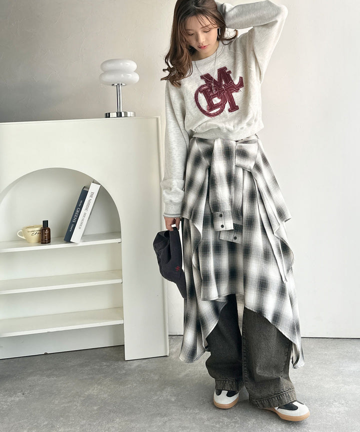 FILA チェック柄 Tシャツ スカート セット mily bilet】旬のレイヤード風スタイルが楽しめる！シャツ巻き風