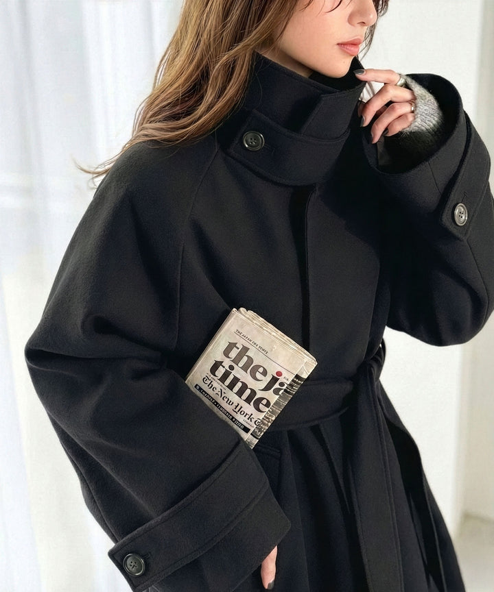 360度上品魅せ。衿2way比翼スタンドウール調ステンカラーコート