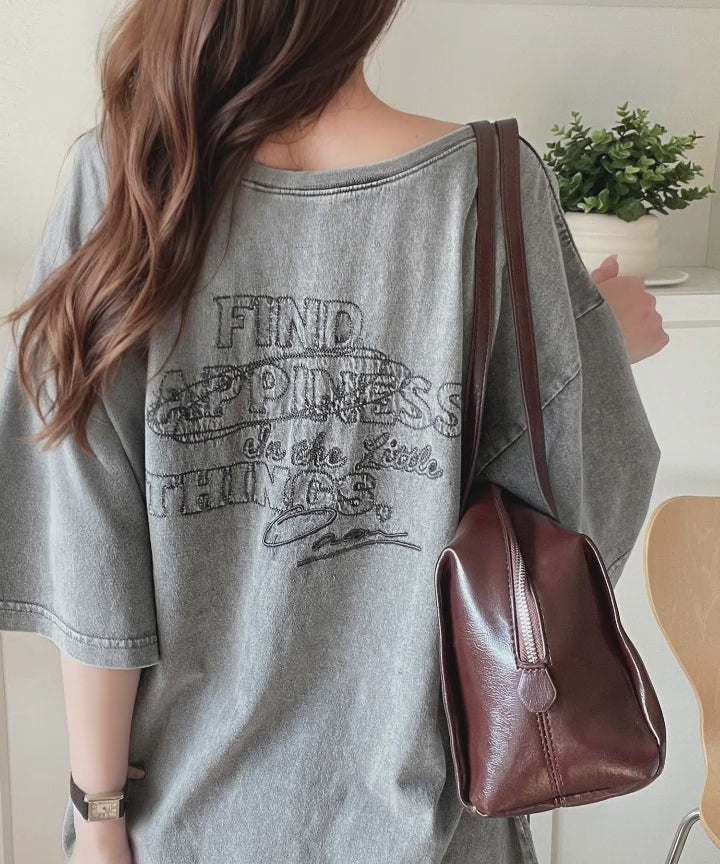 綿100%メンズライクヴィンテージウォッシュ☆前後2way刺繍ワイドネック