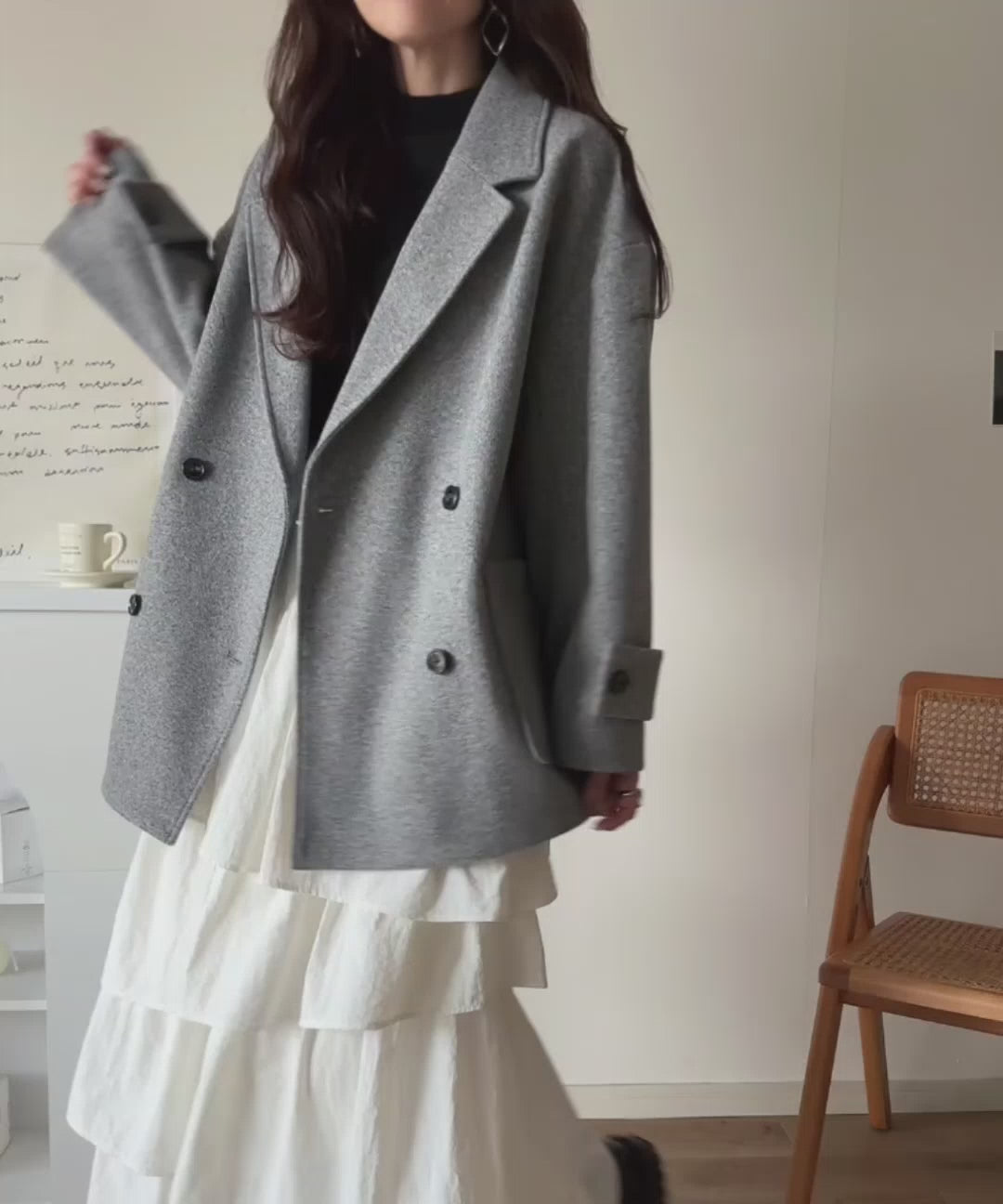 トレンドを先取り♪こなれ感UP、ダブルボタンジャケットメルトンコート